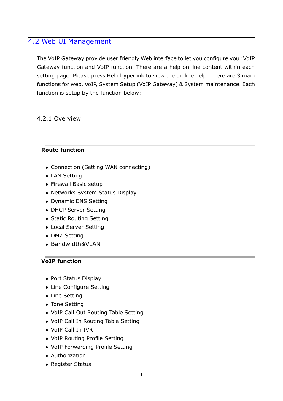 2 web ui management, 1 overview, Bandwidth&vlan | LevelOne VOI-8001 User Manual | Page 15 / 117