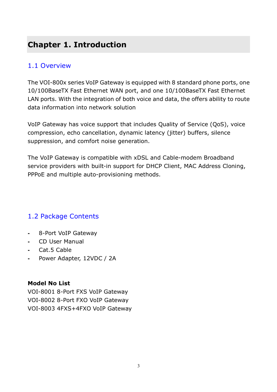 Chapter 1. introduction | LevelOne VOI-8001 User Manual | Page 3 / 117