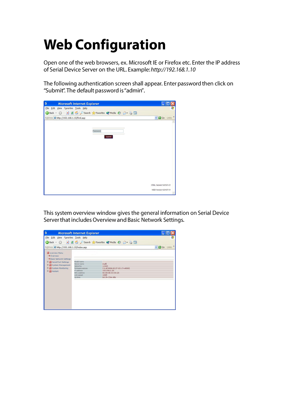 Web configuration | LevelOne IED-1020 User Manual | Page 10 / 72