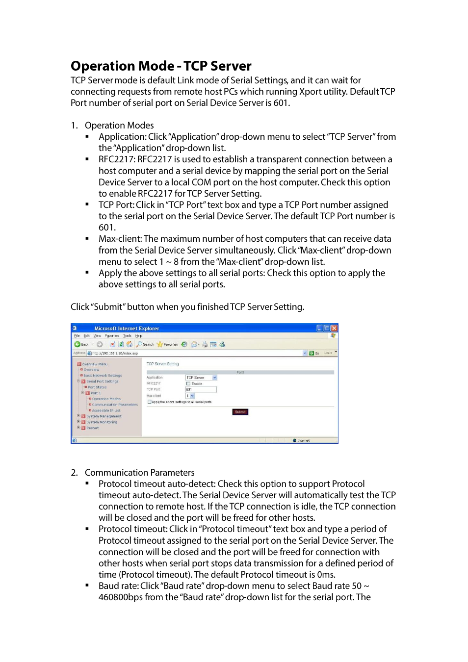Operation mode - tcp server | LevelOne IED-1020 User Manual | Page 18 / 72