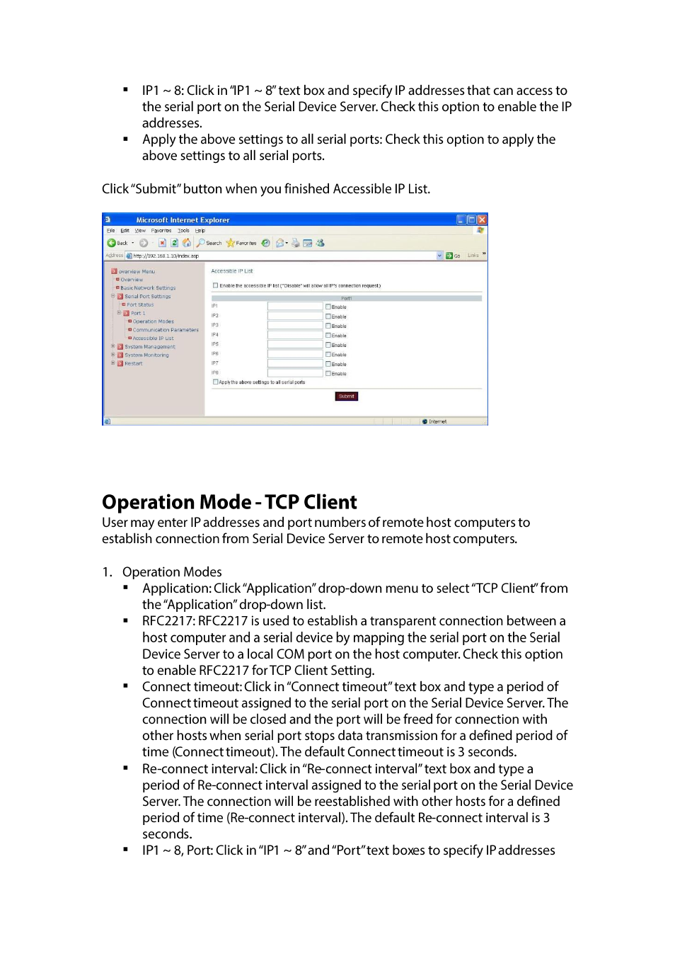 Operation mode - tcp client | LevelOne IED-1020 User Manual | Page 20 / 72