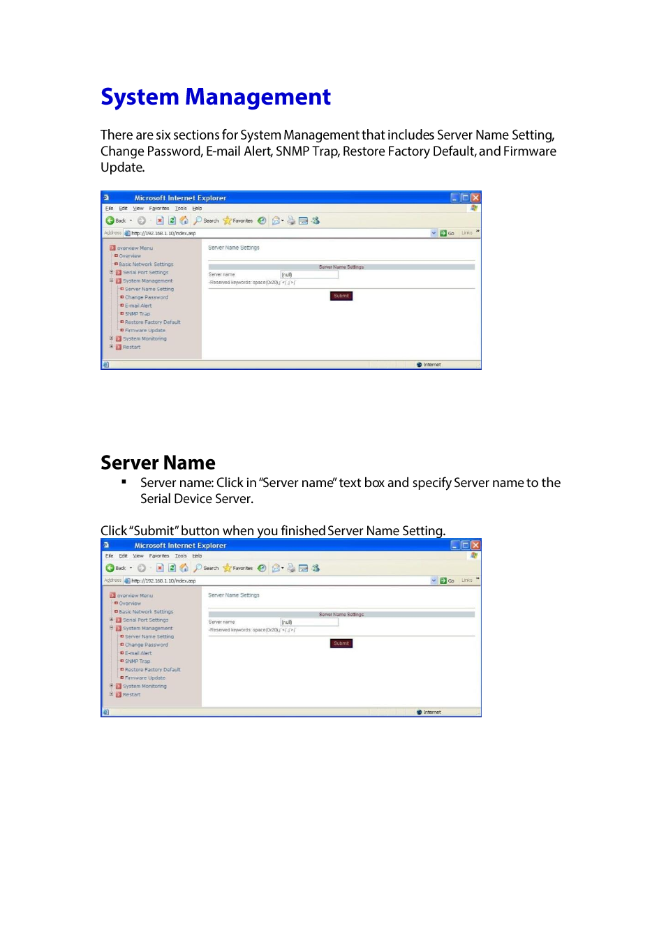 Ystem, Anagement, Server name | LevelOne IED-1020 User Manual | Page 25 / 72