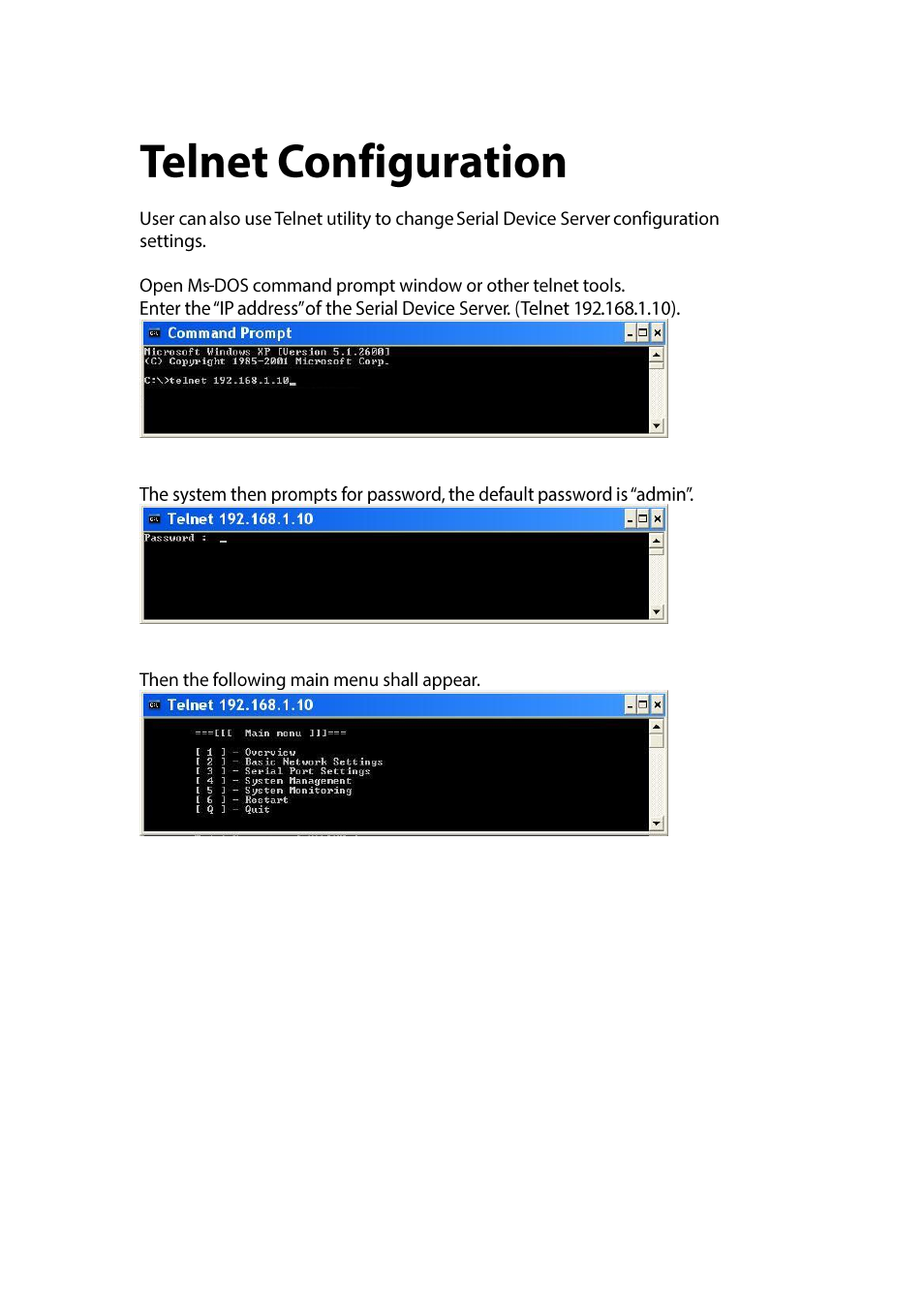 Telnet configuration | LevelOne IED-1020 User Manual | Page 32 / 72