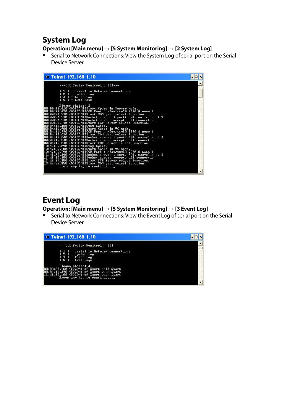 System log, Event log | LevelOne IED-1020 User Manual | Page 41 / 72