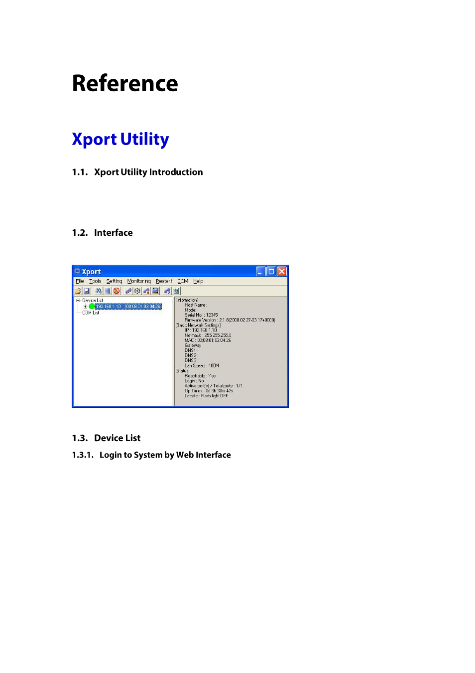 Reference, Port, Tility | Ntroduction, Nterface, Evice, Login to system by web interface | LevelOne IED-1020 User Manual | Page 43 / 72