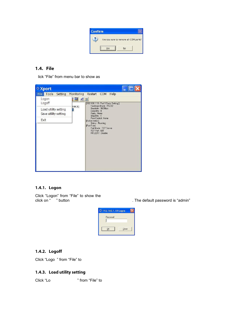 Logon, Logoff, Load utility setting | LevelOne IED-1020 User Manual | Page 49 / 72