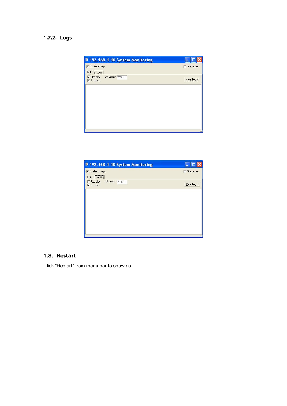 Logs, Estart | LevelOne IED-1020 User Manual | Page 66 / 72