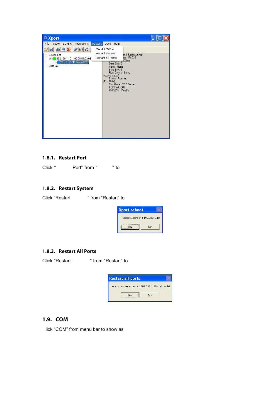 Restart port, Restart system, Restart all ports | LevelOne IED-1020 User Manual | Page 67 / 72