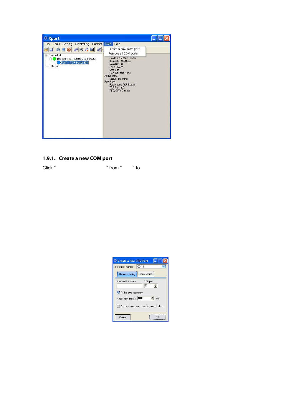 Create a new com port | LevelOne IED-1020 User Manual | Page 68 / 72