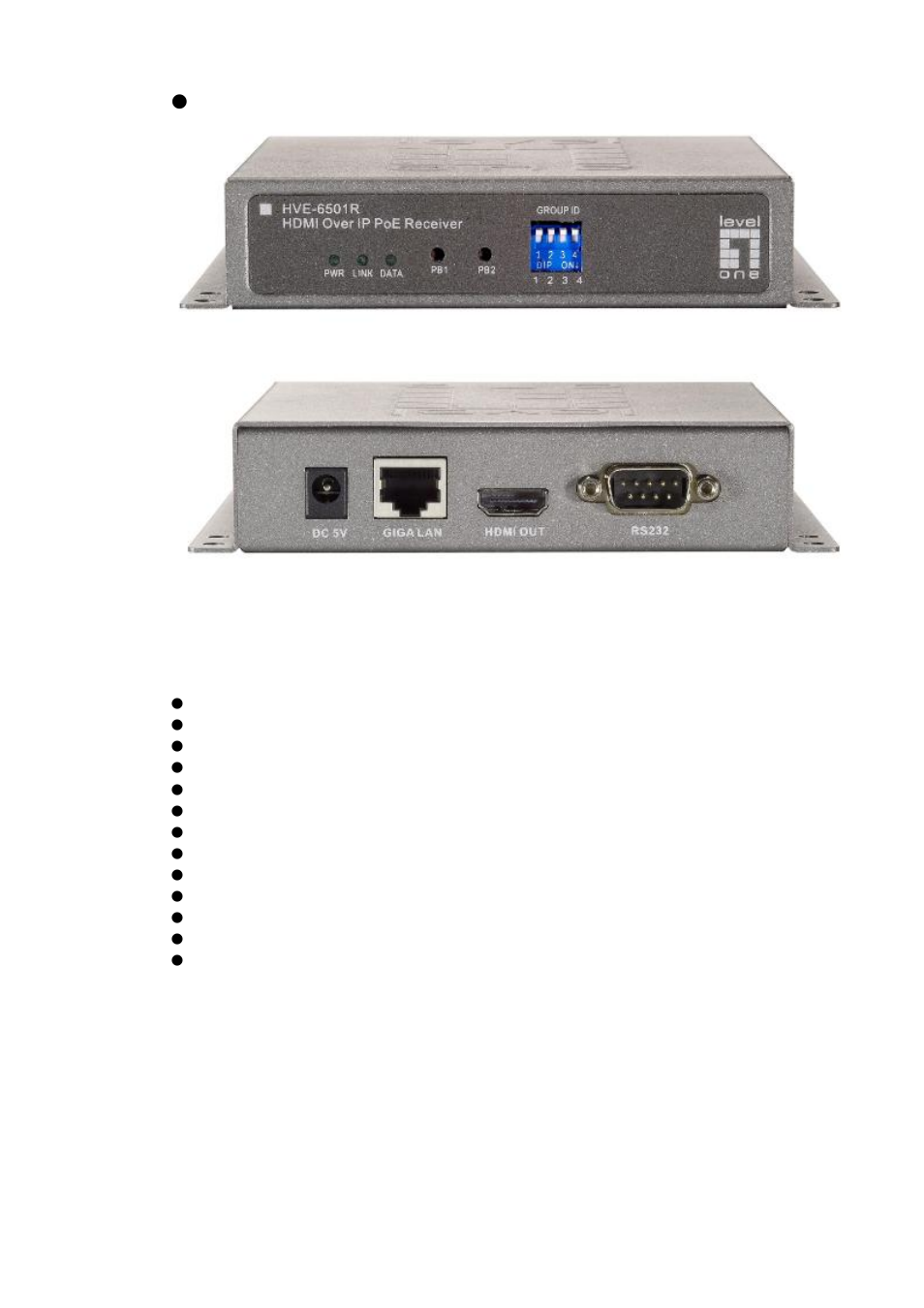 Hve-6501 receiver, Specifications | LevelOne HVE-6501T User Manual | Page 7 / 19