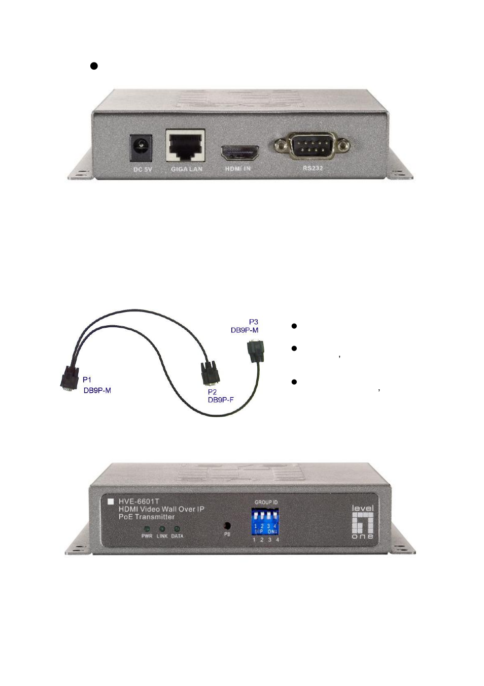 Installation, Hve-6601t transmitter (video wall), Leds , button and group id setting | LevelOne HVE-6601T User Manual | Page 8 / 30