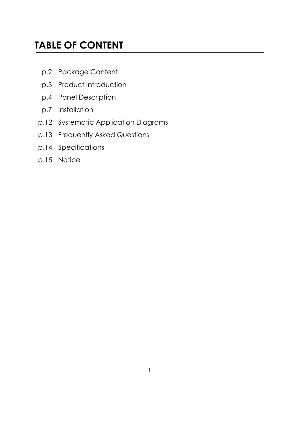 Table of content | LevelOne HVE-9001 User Manual | Page 2 / 16