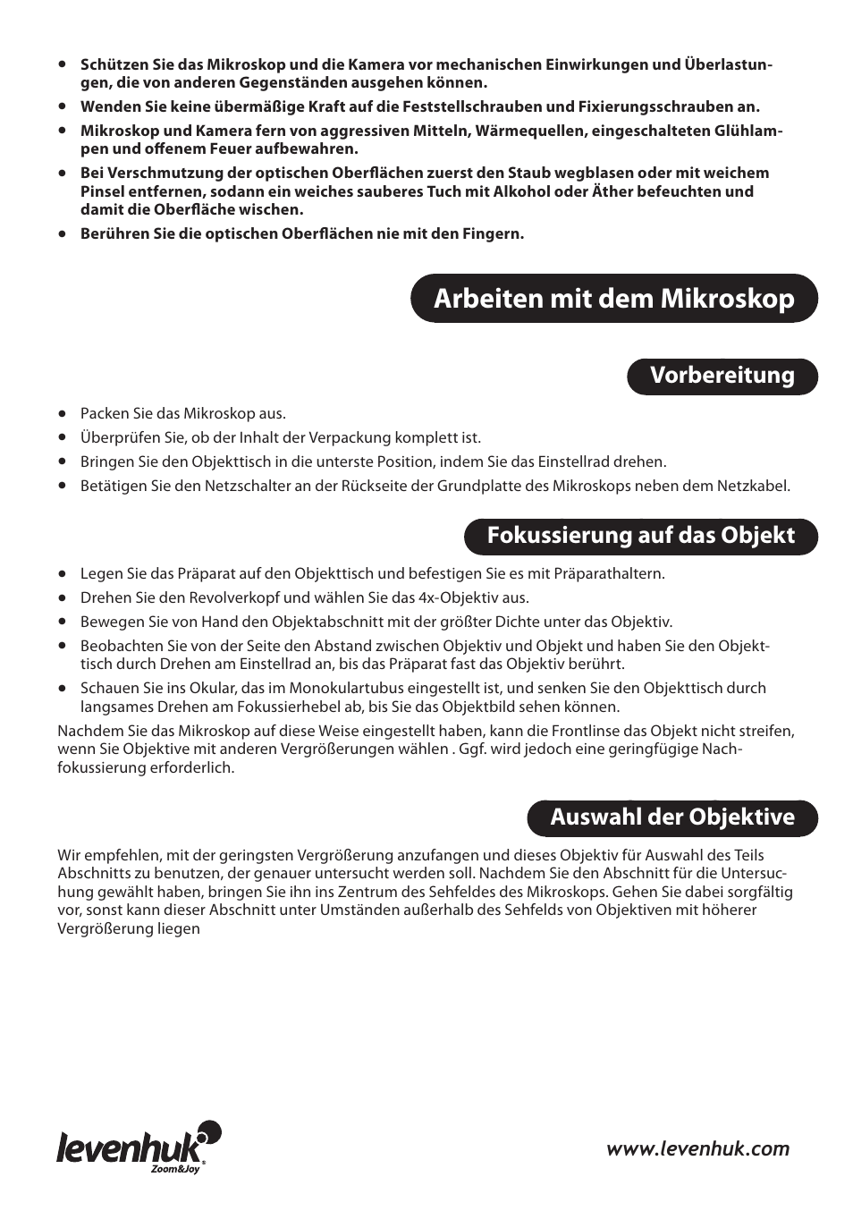 Arbeiten mit dem mikroskop | Levenhuk 3L NG Microscope User Manual | Page 15 / 41