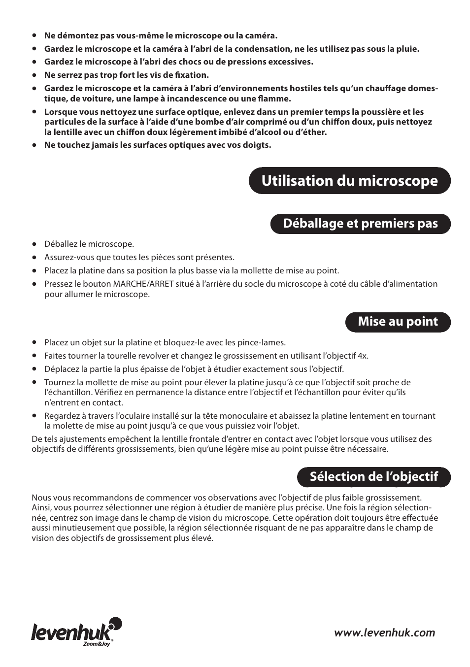 Utilisation du microscope | Levenhuk 3L NG Microscope User Manual | Page 19 / 41