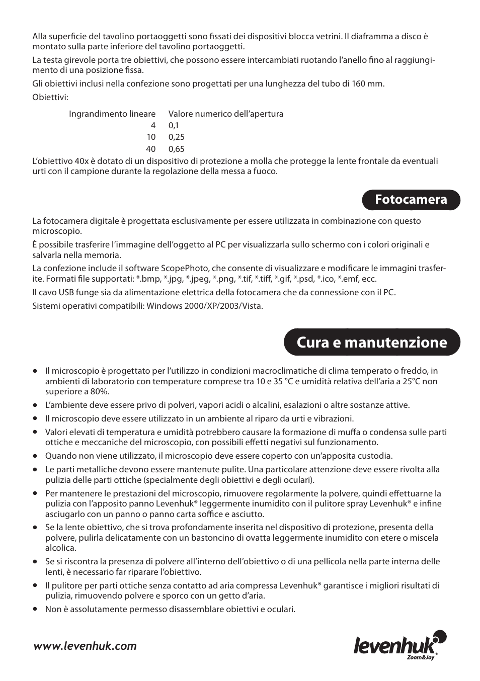 Cura e manutenzione, Fotocamera | Levenhuk 3L NG Microscope User Manual | Page 22 / 41