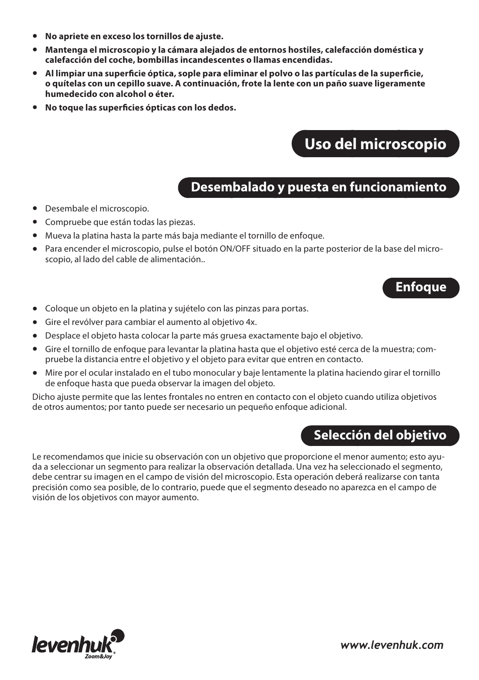 Uso del microscopio | Levenhuk 3L NG Microscope User Manual | Page 27 / 41