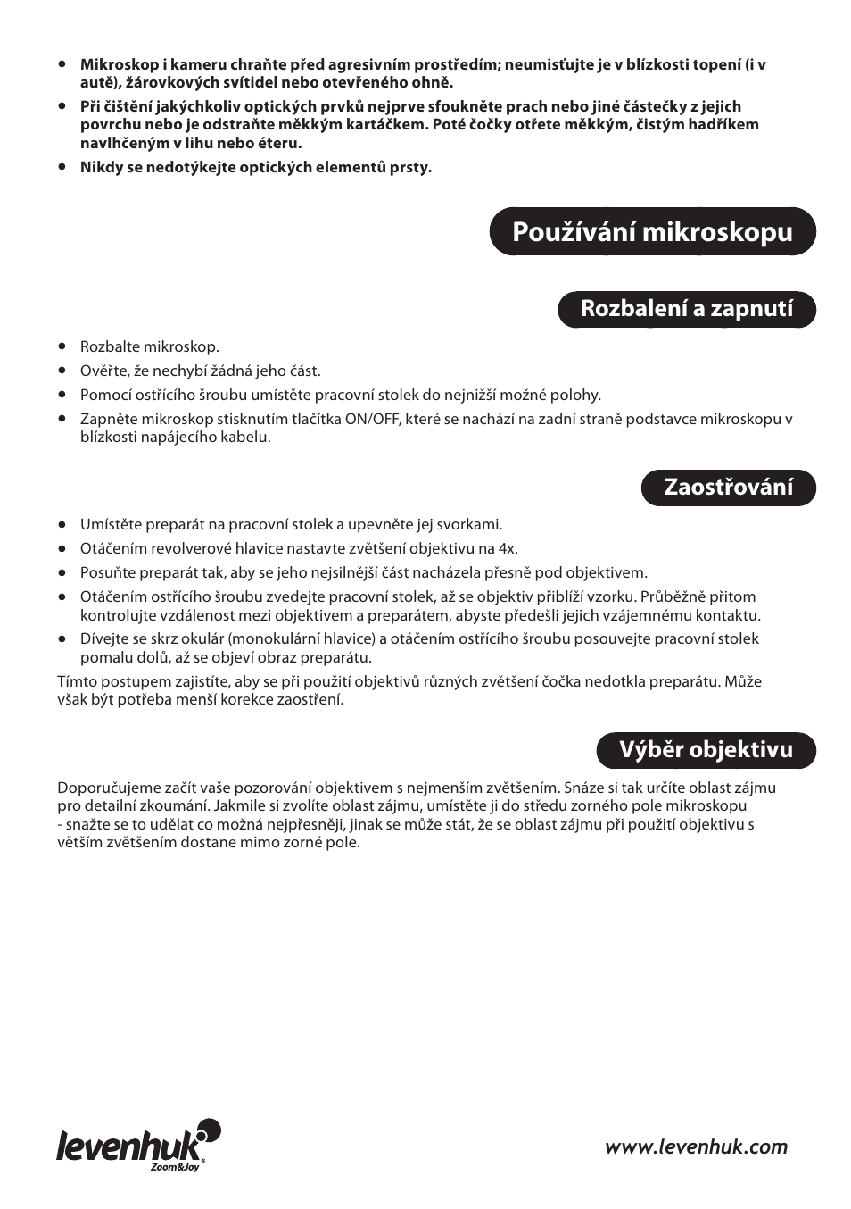 Používání mikroskopu | Levenhuk 3L NG Microscope User Manual | Page 39 / 41