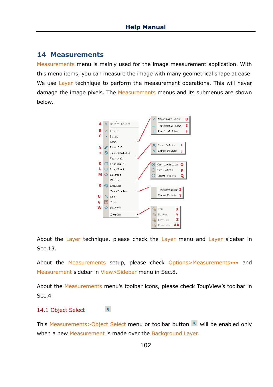 14 measurements, 1 object select, Measurements | Object select | Levenhuk C800 NG Digital Camera, USB 2.0 User Manual | Page 110 / 143