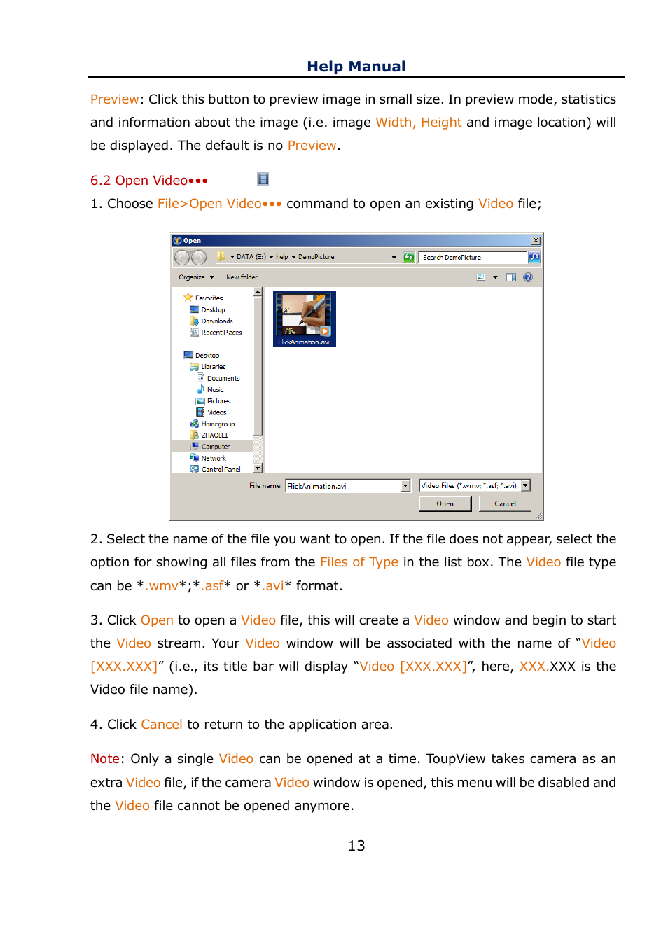 2 open video, Open video | Levenhuk C800 NG Digital Camera, USB 2.0 User Manual | Page 21 / 143