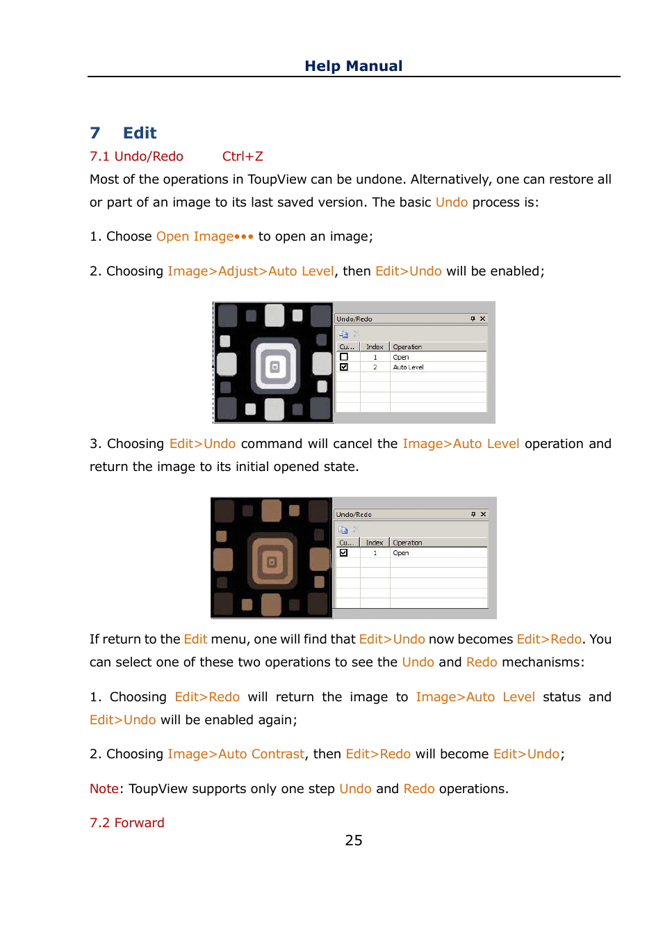 7 edit, 1 undo/redo ctrl+z, 2 forward | Edit, Undo/redo ctrl+z, Forward | Levenhuk C800 NG Digital Camera, USB 2.0 User Manual | Page 33 / 143