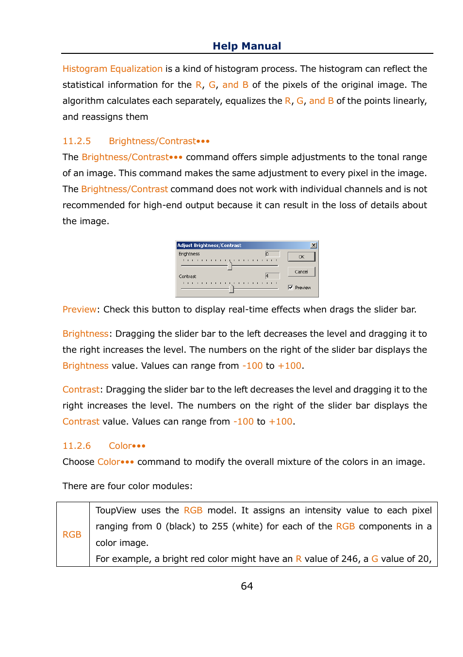 5 brightness/contrast, 6 color, Brightness/contrast | Color | Levenhuk C800 NG Digital Camera, USB 2.0 User Manual | Page 72 / 143