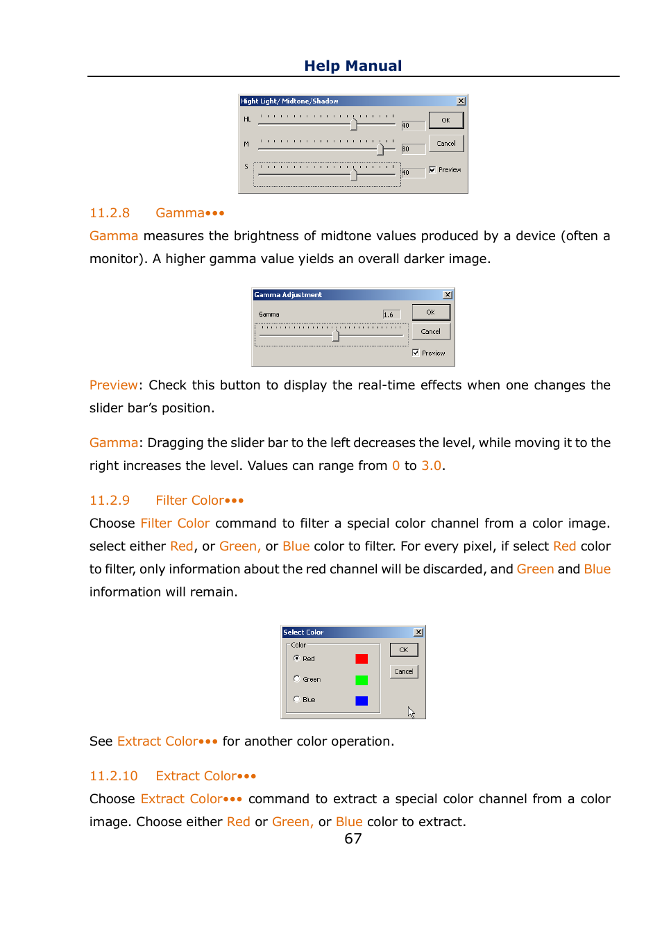 8 gamma, 9 filter color, 10 extract color | Gamma, Filter color, Extract color | Levenhuk C800 NG Digital Camera, USB 2.0 User Manual | Page 75 / 143