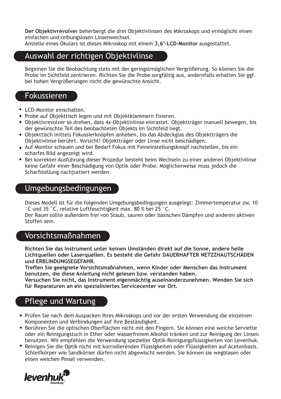 Pflege und wartung | Levenhuk D70L Digital Biological Microscope User Manual | Page 12 / 28