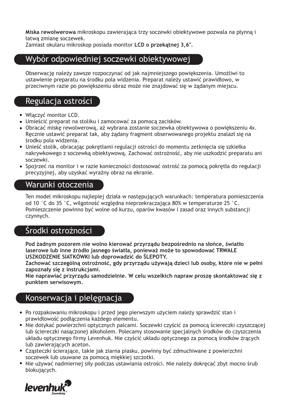 Konserwacja i pielęgnacja | Levenhuk D70L Digital Biological Microscope User Manual | Page 16 / 28