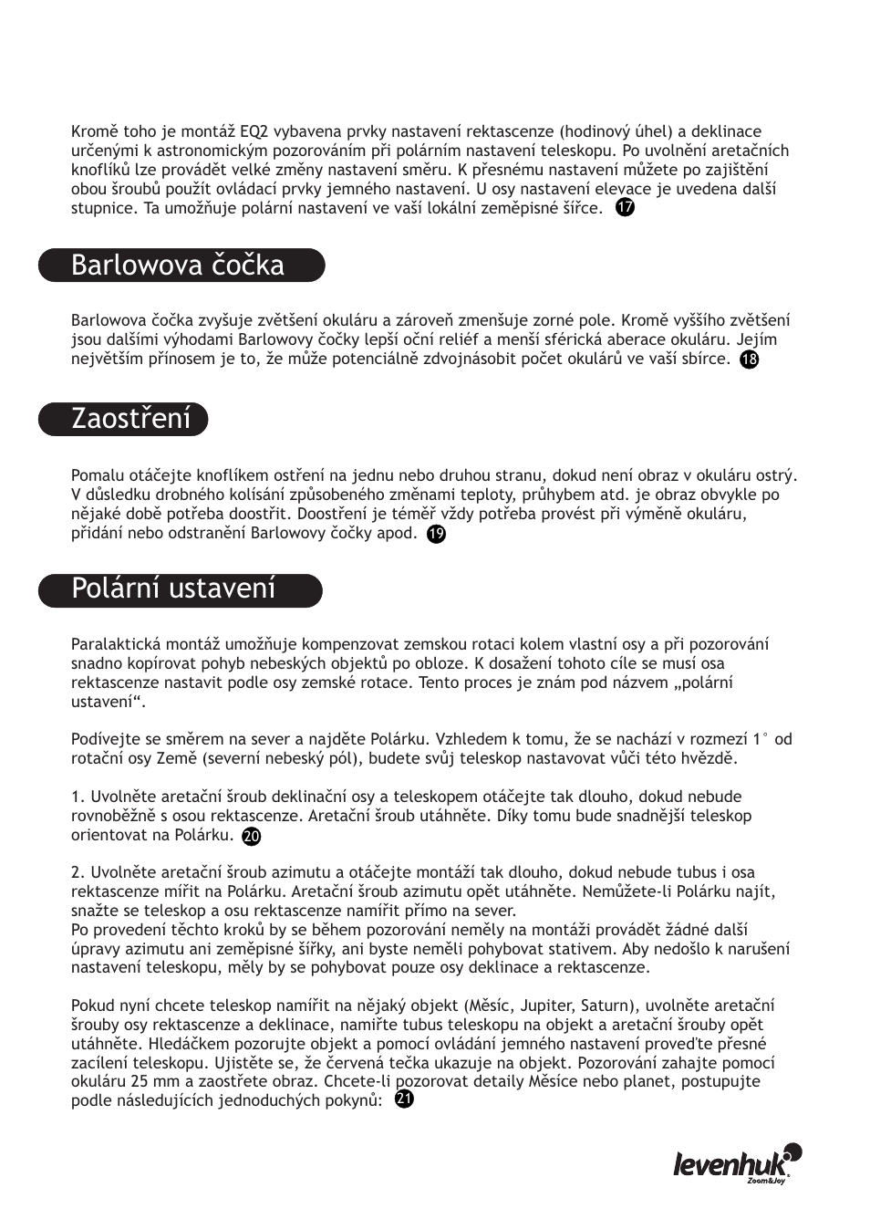 Barlowova čočka zaostření polární ustavení | Levenhuk Skyline PRO 127 MAK Telescope User Manual | Page 25 / 40