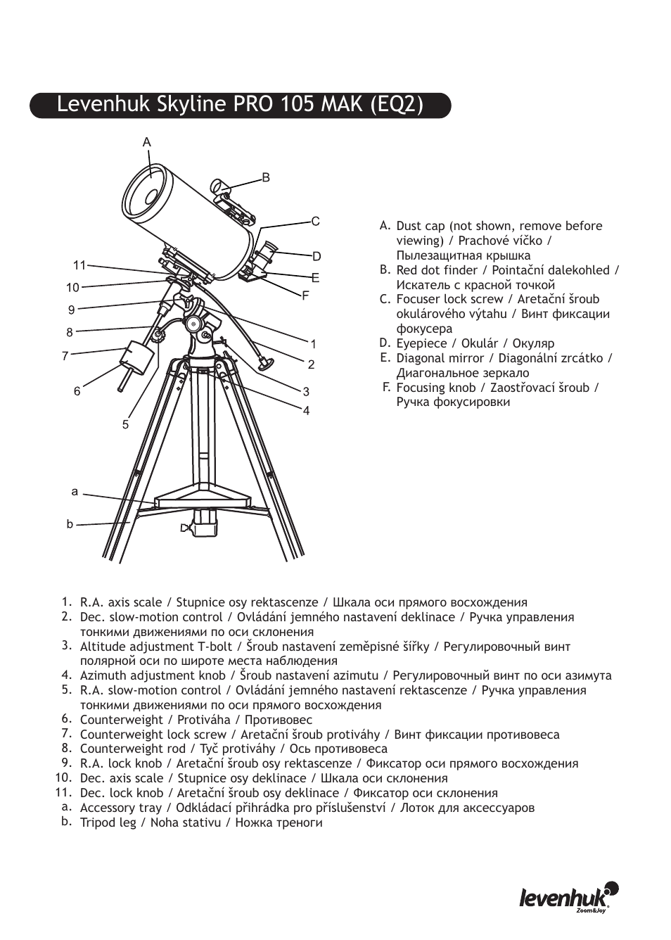 Levenhuk skyline pro 105 mak (eq2) | Levenhuk Skyline PRO 127 MAK Telescope User Manual | Page 3 / 40