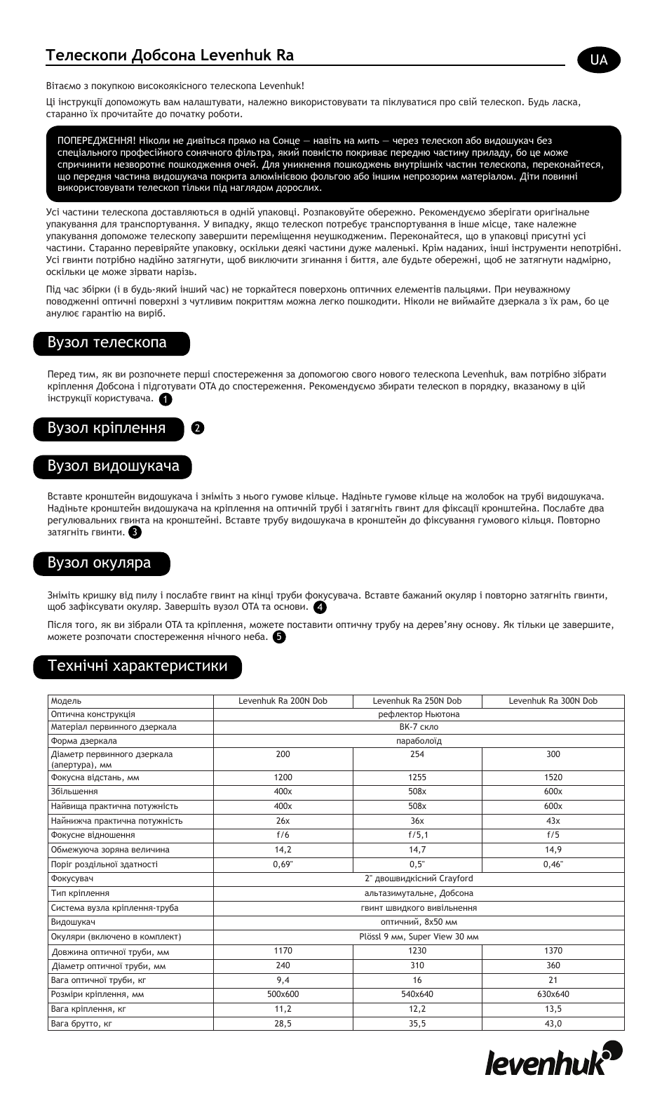 Телескопи добсона levenhuk ra, Вузол телескопа | Levenhuk Ra 250N Dob Telescope User Manual | Page 13 / 16