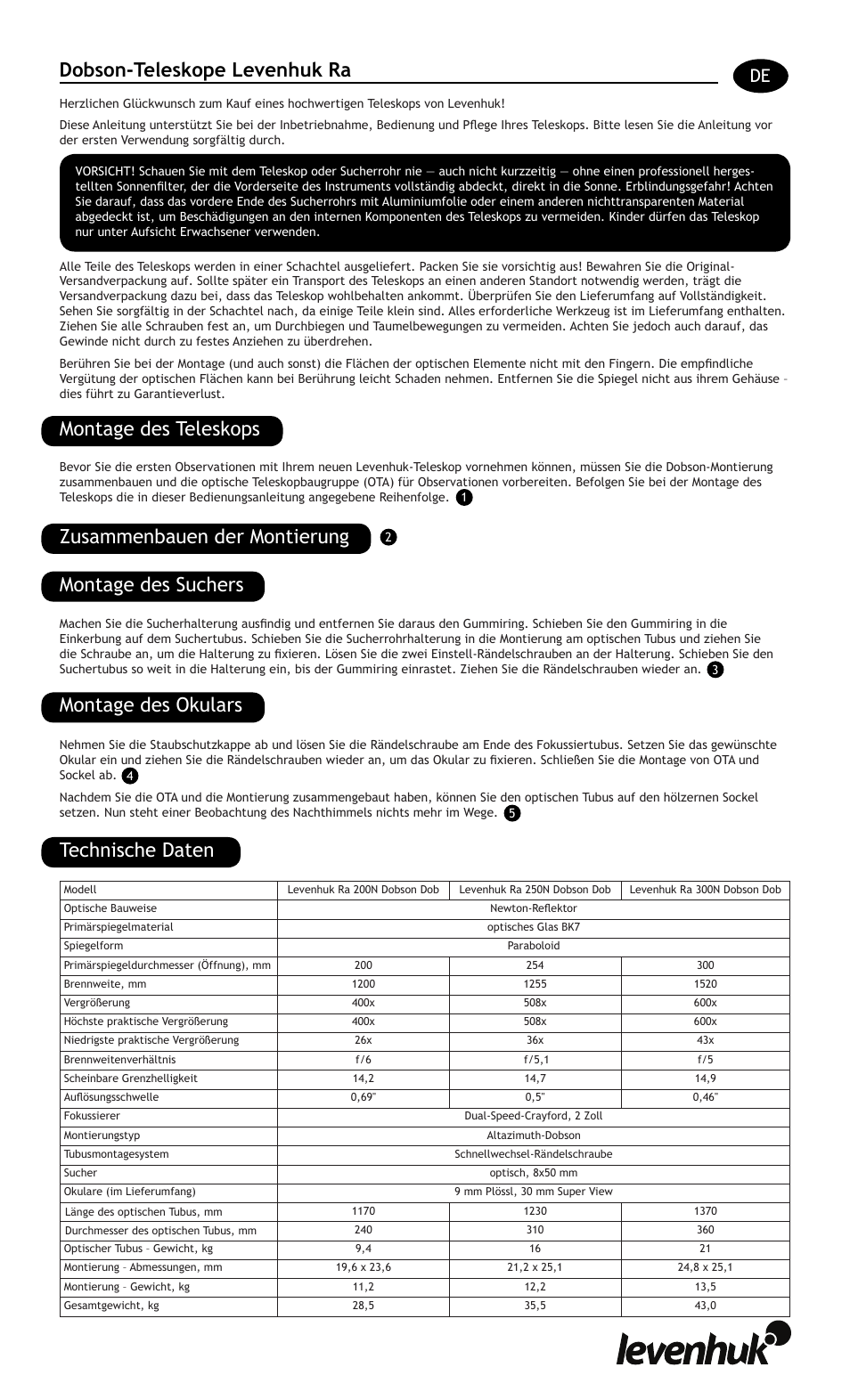 Dobson-teleskope levenhuk ra, Montage des teleskops | Levenhuk Ra 250N Dob Telescope User Manual | Page 7 / 16