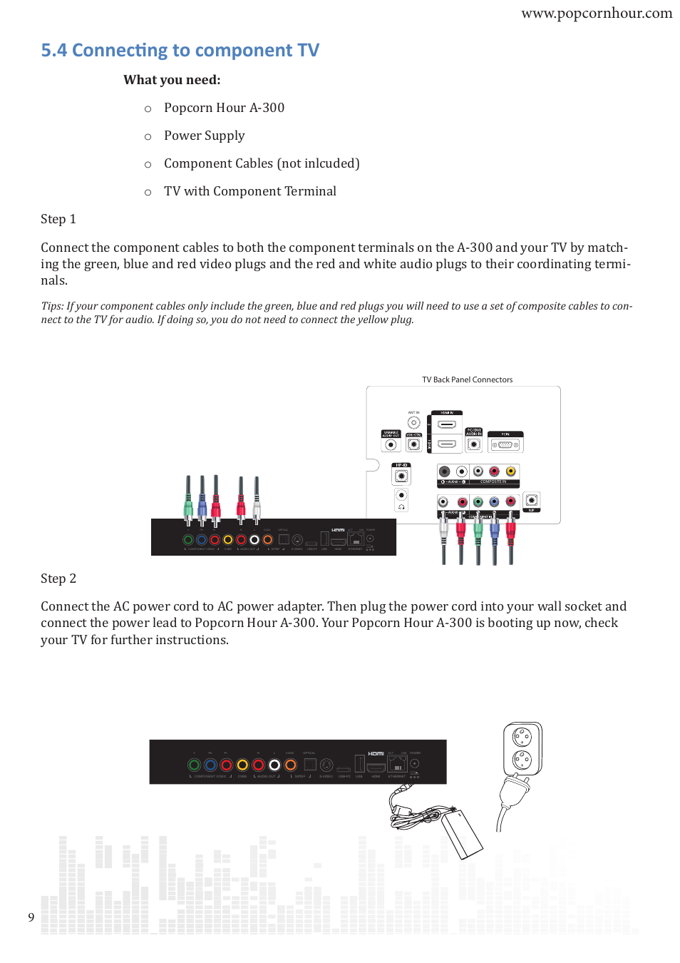 4 connecting to component tv, Tv back panel connectors | POPCORN HOUR A-300 User Manual | Page 10 / 80