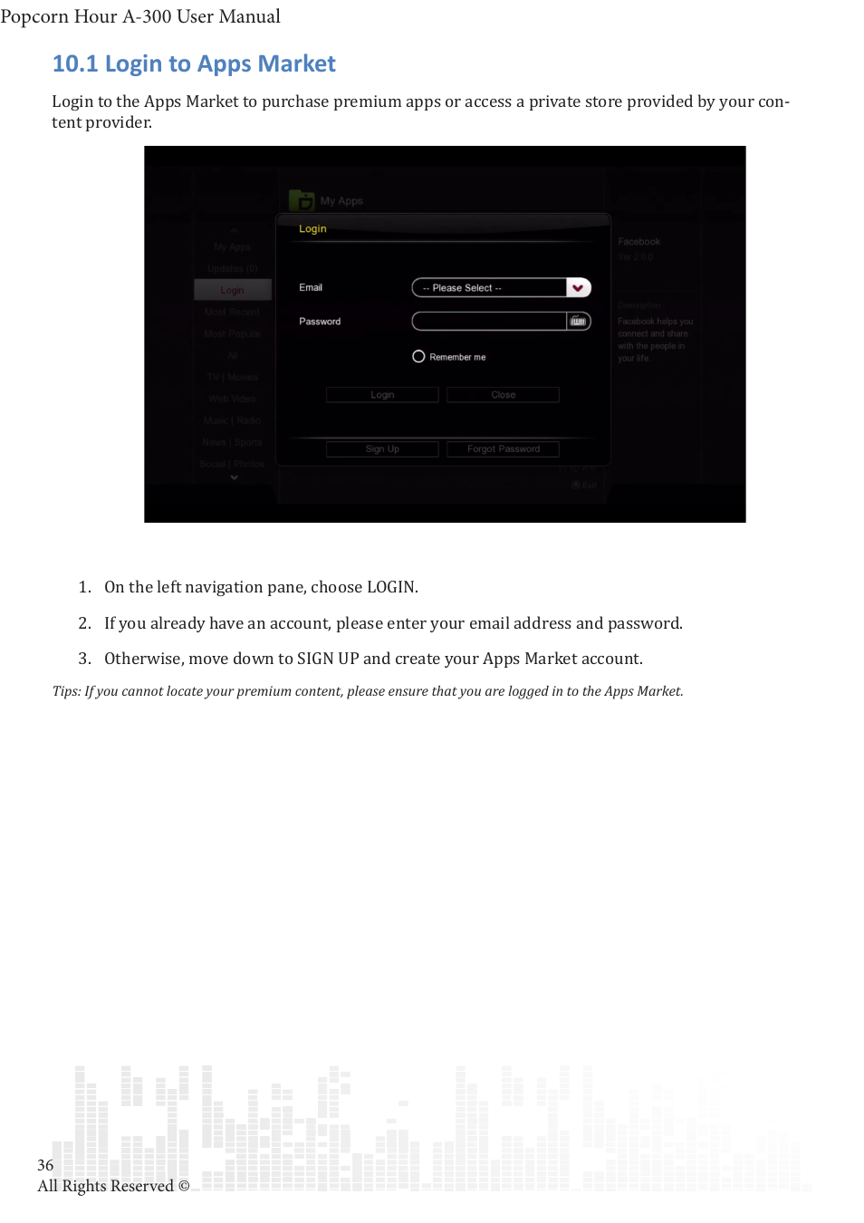 1 login to apps market | POPCORN HOUR A-300 User Manual | Page 37 / 80