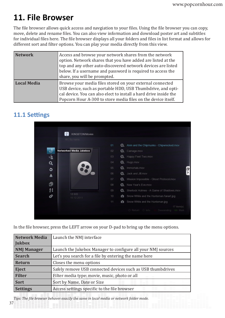 File browser, 1 settings | POPCORN HOUR A-300 User Manual | Page 38 / 80