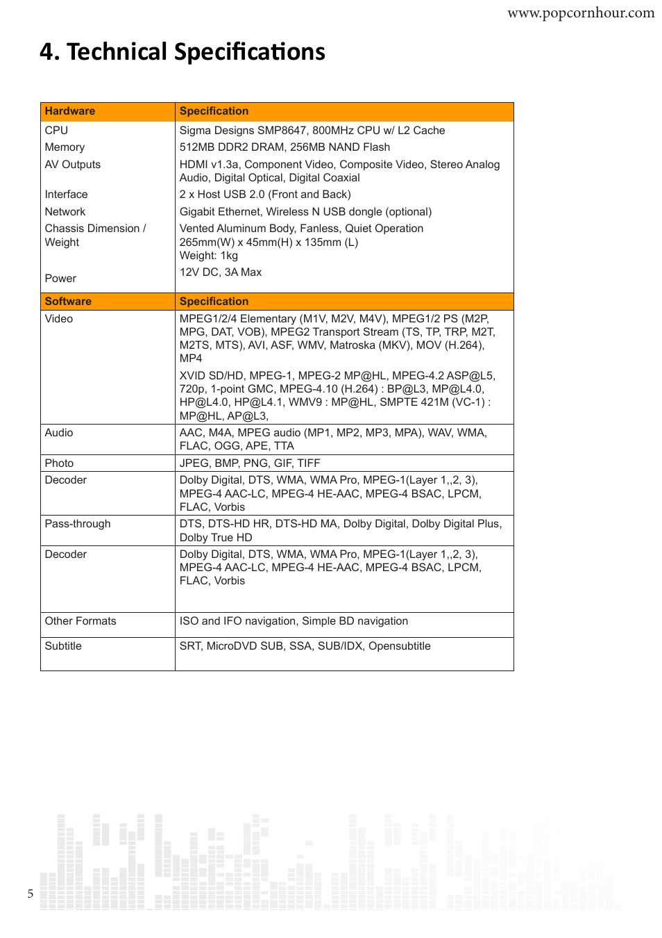 Technical specifications | POPCORN HOUR A-300 User Manual | Page 6 / 80