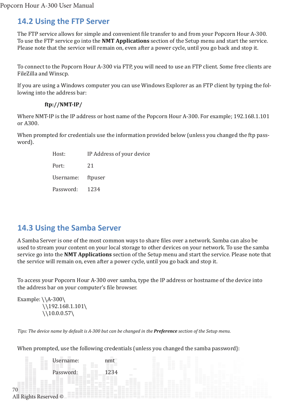 2 using the ftp server, 3 using the samba server | POPCORN HOUR A-300 User Manual | Page 71 / 80