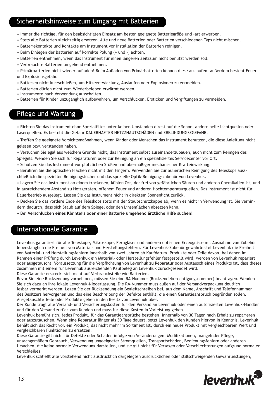 Internationale garantie | Levenhuk Strike 80 NG Telescope User Manual | Page 13 / 27