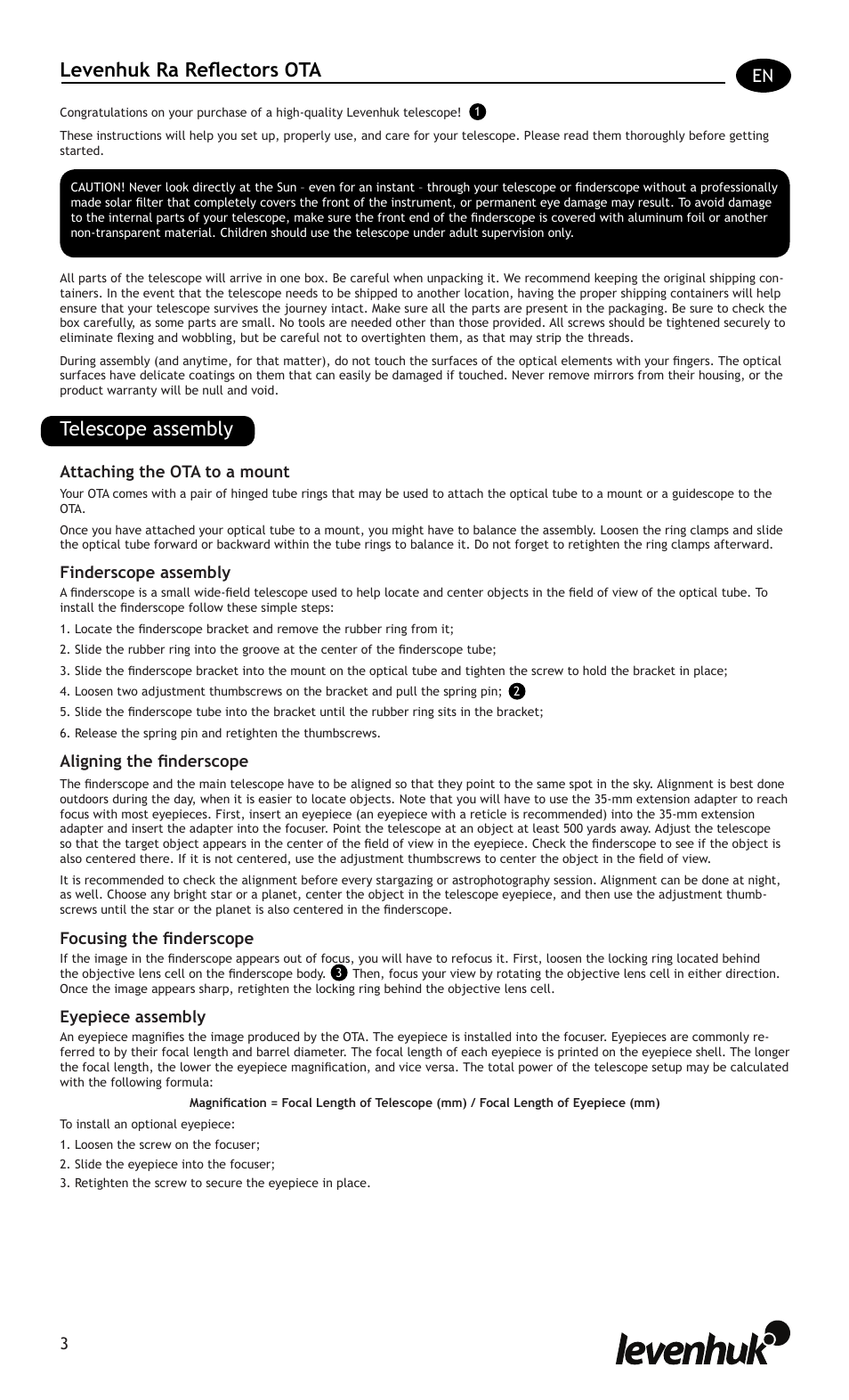 Telescope assembly, Levenhuk ra reflectors ota | Levenhuk Ra 200N F4 Carbon OTA User Manual | Page 3 / 22