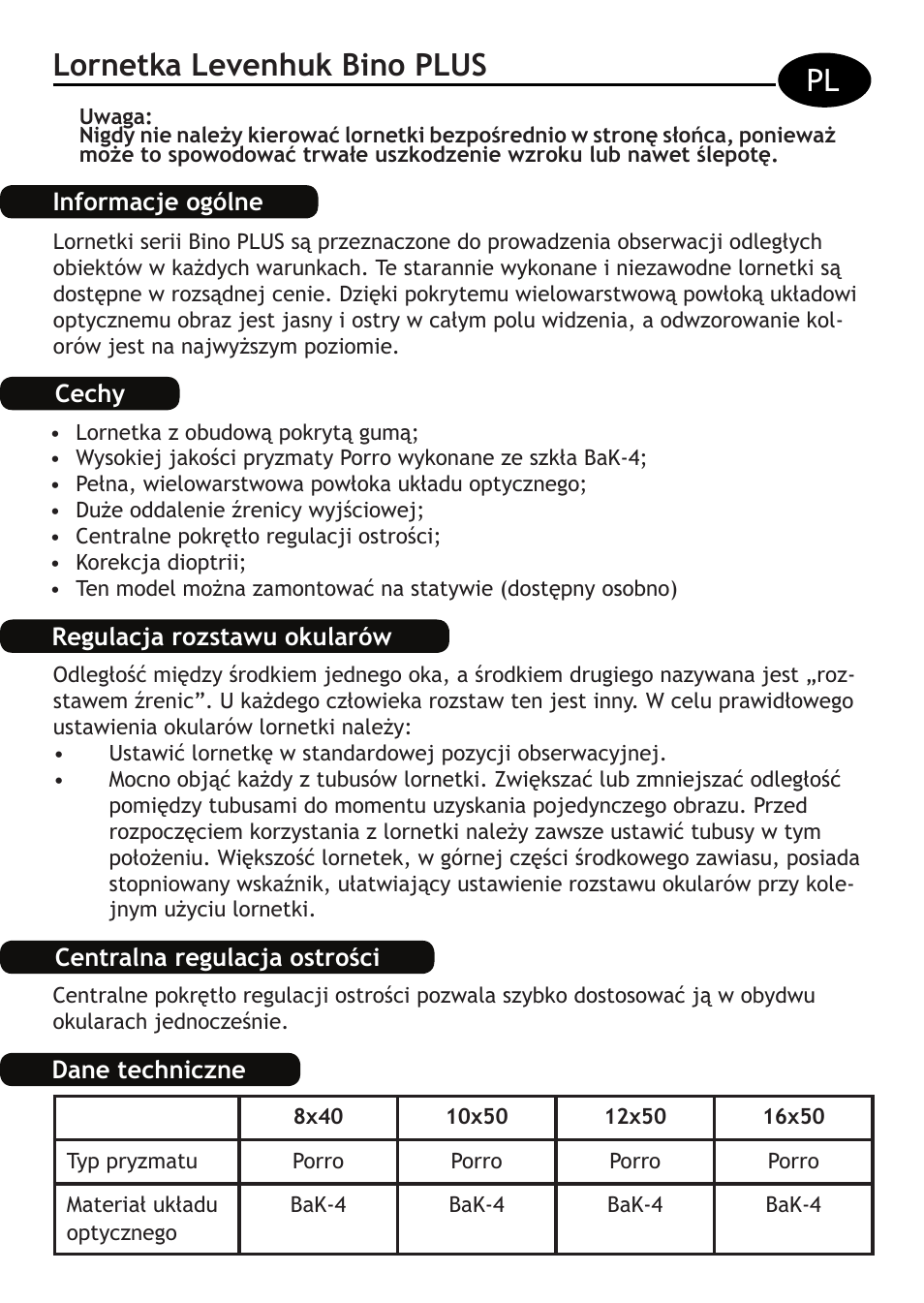 Lornetka levenhuk bino plus pl | Levenhuk Bino PLUS 12x50 Binoculars User Manual | Page 13 / 24