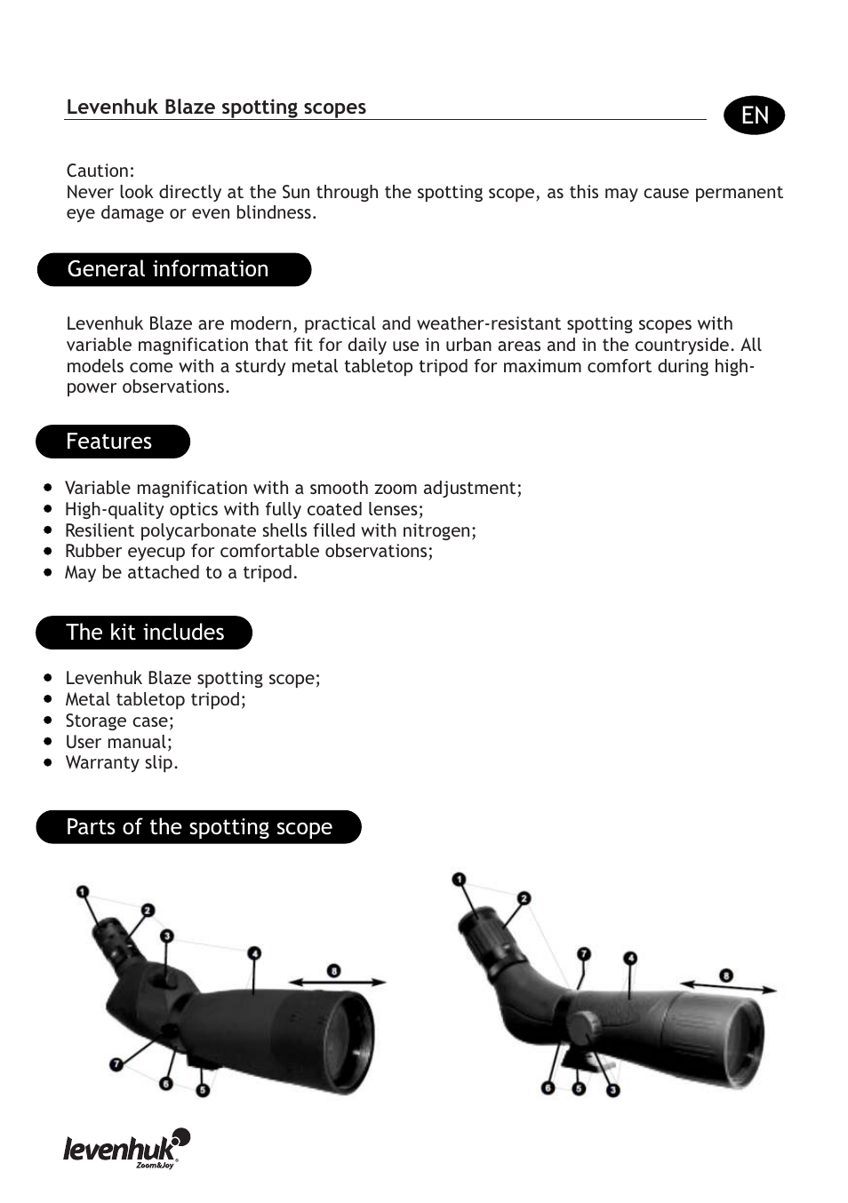 Levenhuk Blaze 20-75x100 Spotting Scope User Manual | Page 2 / 21