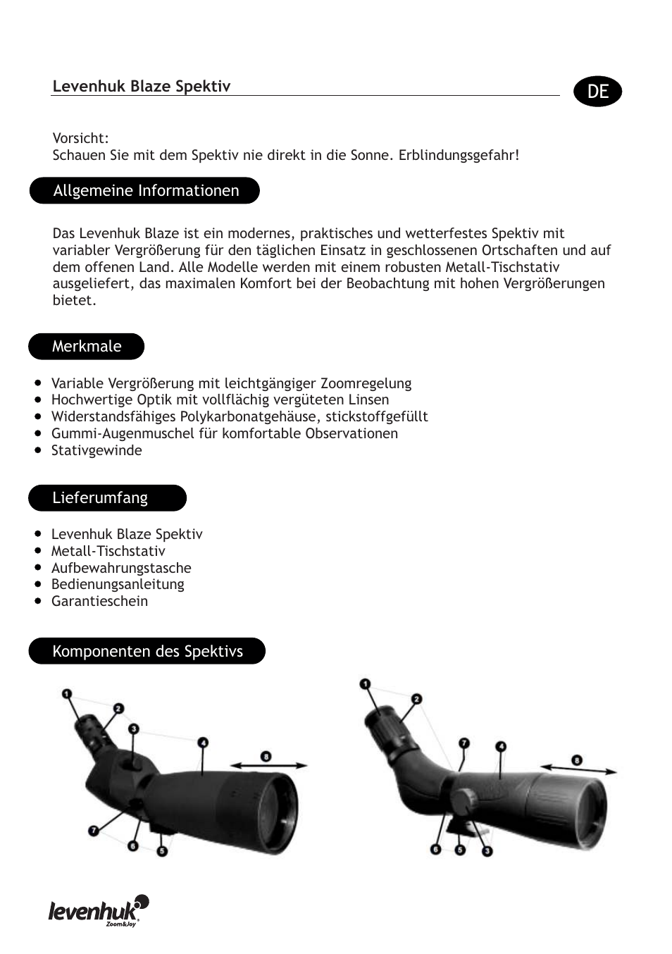 Levenhuk Blaze 20-75x100 Spotting Scope User Manual | Page 8 / 21