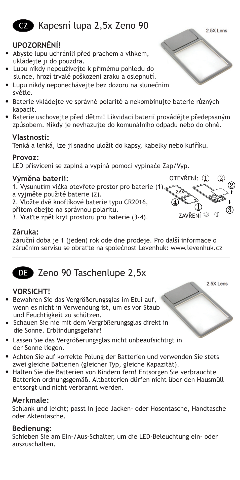 Levenhuk Zeno 90 Fresnel Lens, 2.5x, 48/45 mm User Manual | 4 pages