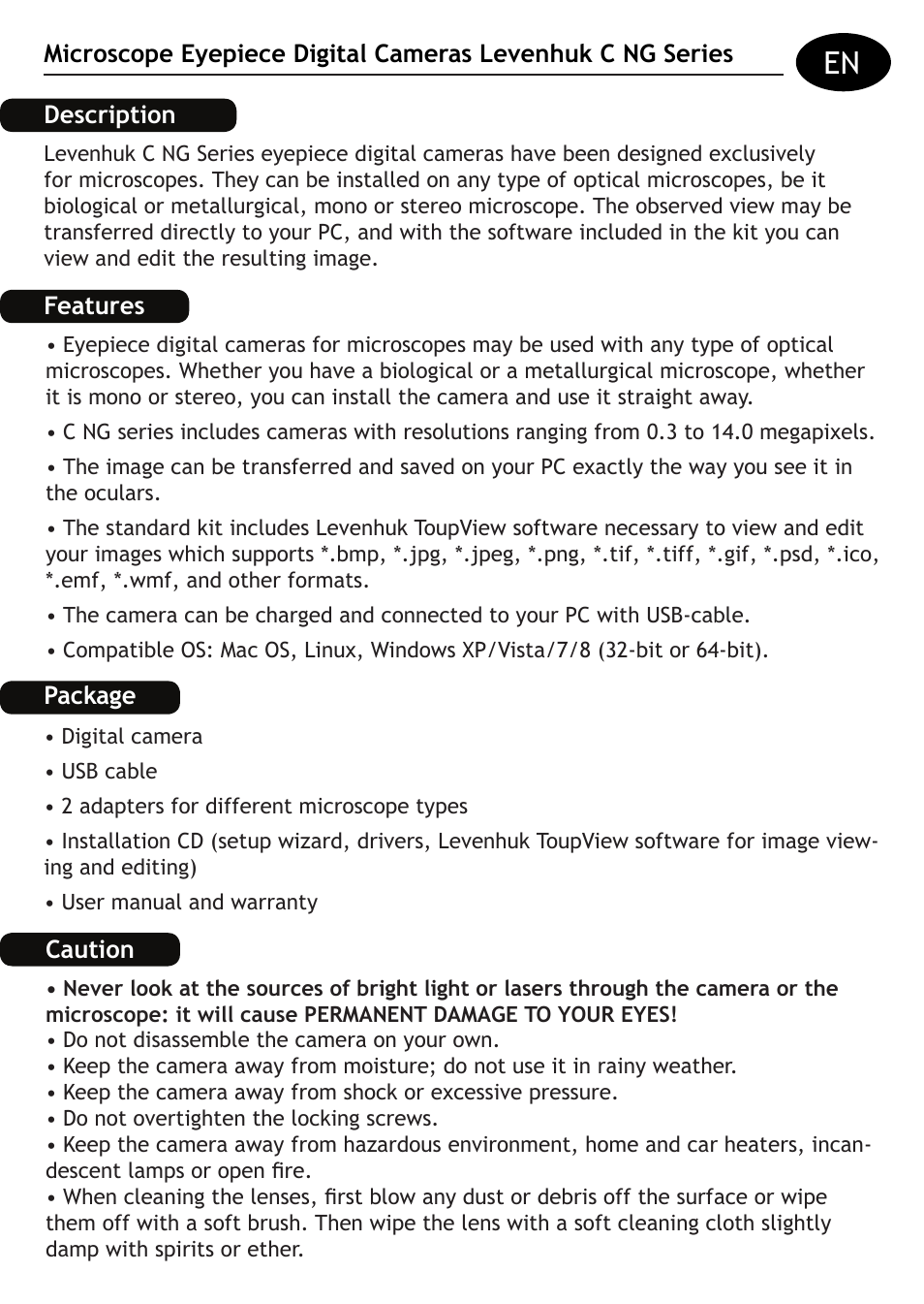 Levenhuk C800 NG Digital Camera, USB 2.0 User Manual | Page 3 / 28
