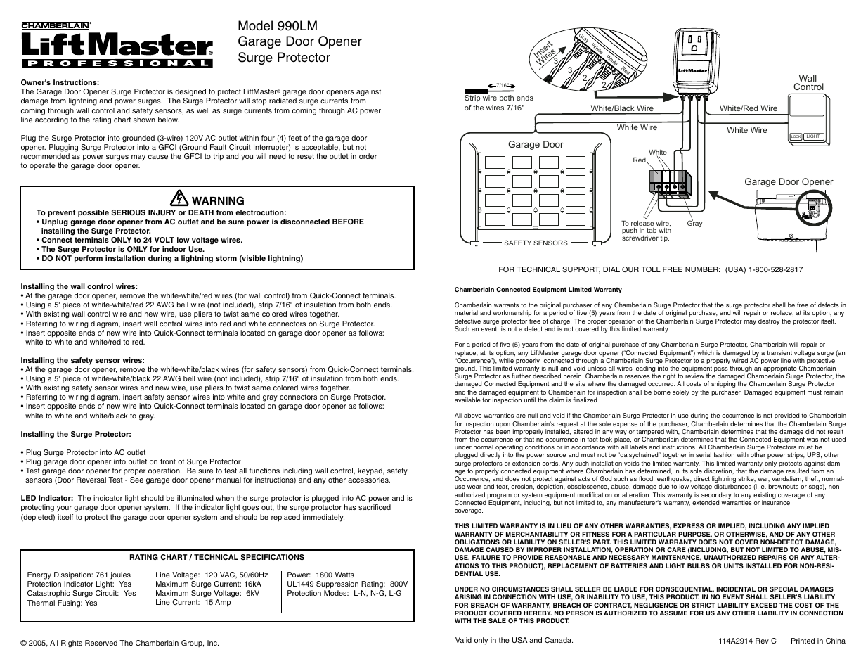 LiftMaster 990LM Surge Protector User Manual | 3 pages