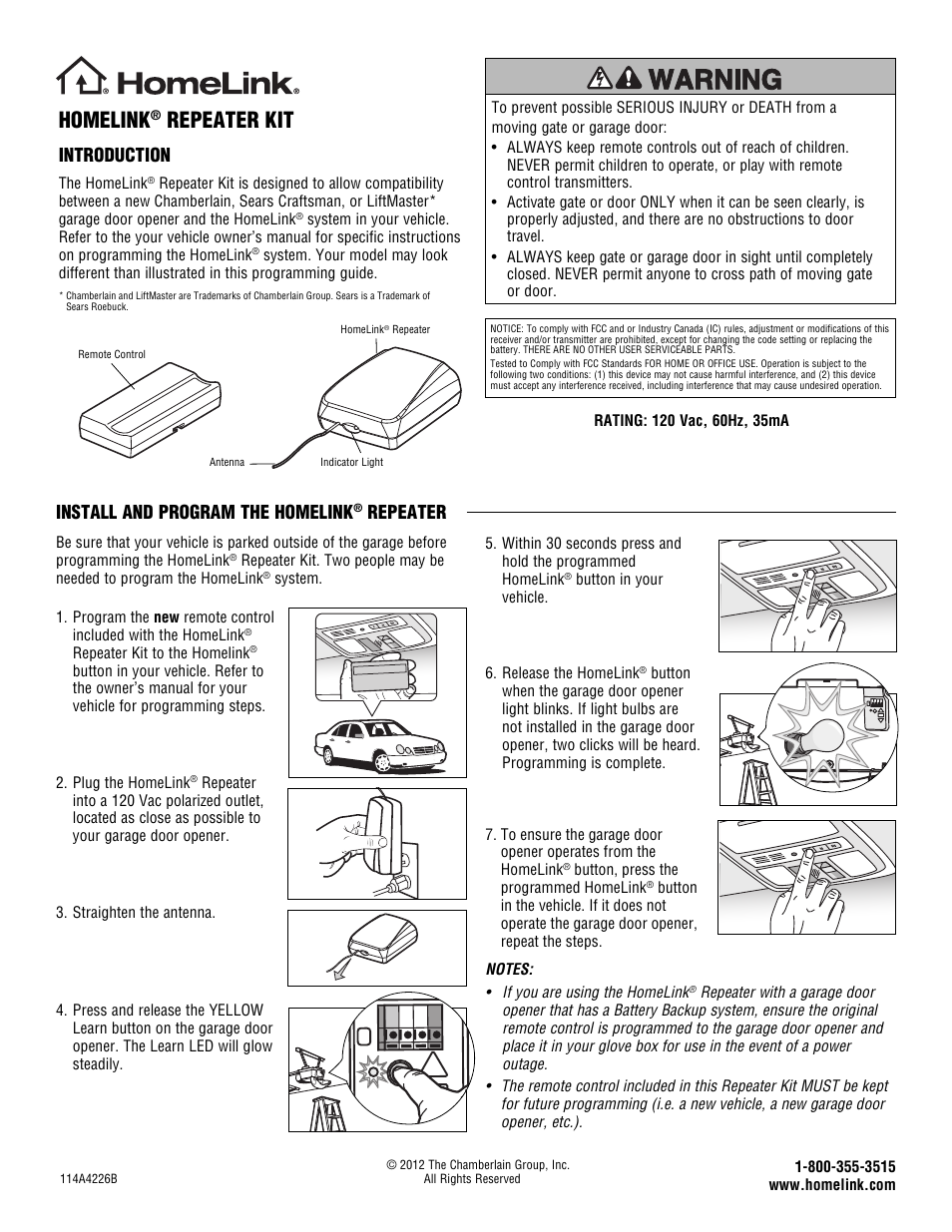 LiftMaster HomeLink Repeater Kit User Manual | 1 page