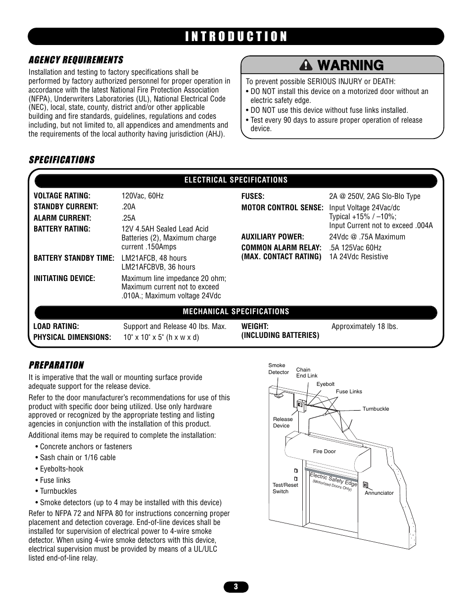 Agency requirements, Preparation | LiftMaster LM21AFCB Advance Fire Control Release Device User Manual | Page 3 / 16