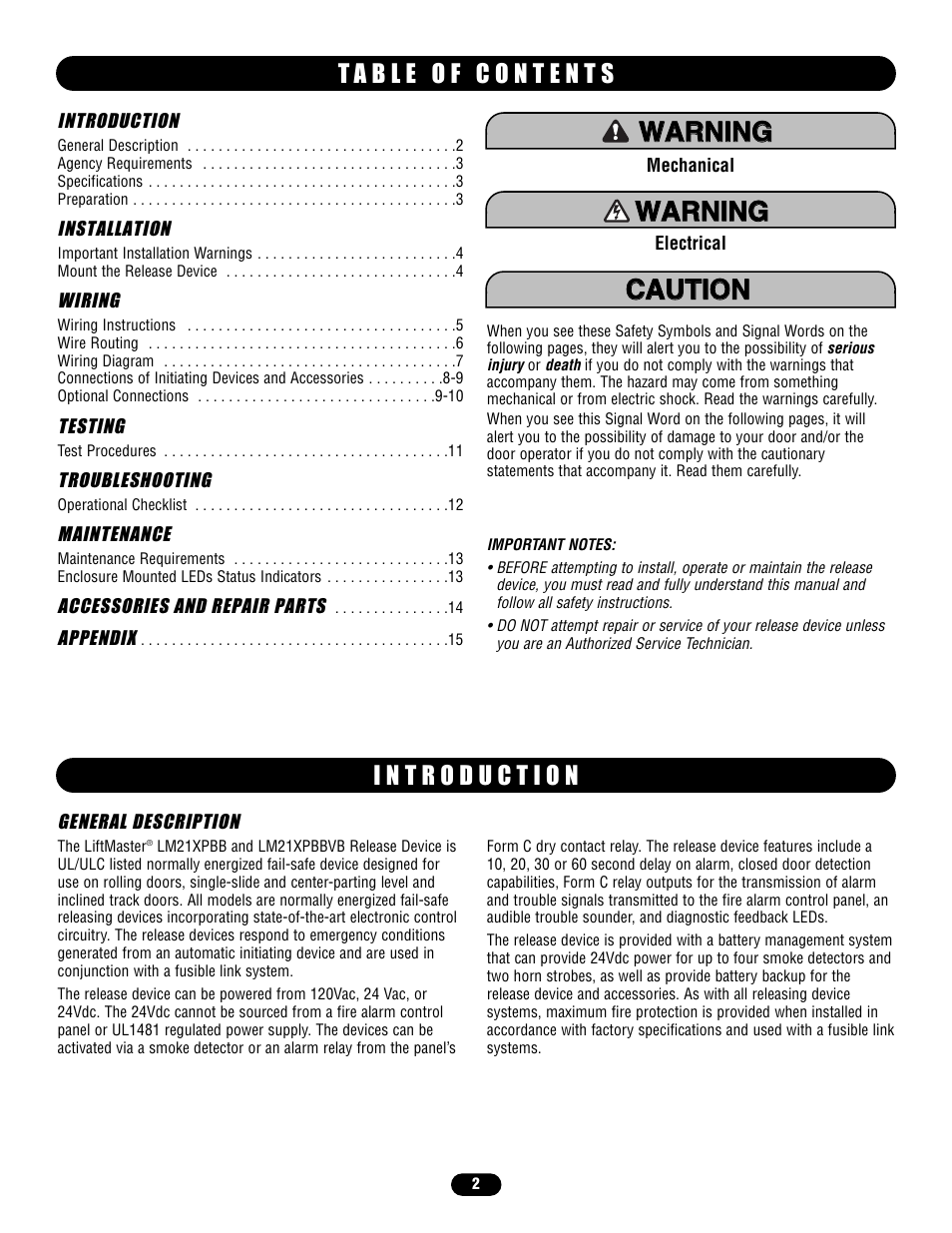 LiftMaster LM21XPBB Extended Performance Release Device User Manual | Page 2 / 16
