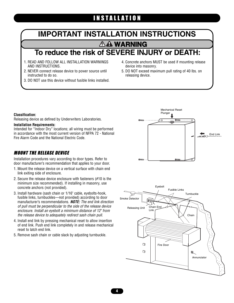 Installation, Mount the release device | LiftMaster LM21XPBB Extended Performance Release Device User Manual | Page 4 / 16