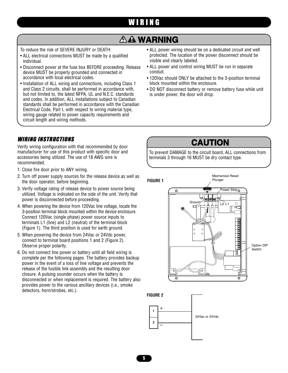 Wiring, Wiring instructions | LiftMaster LM21XPBB Extended Performance Release Device User Manual | Page 5 / 16